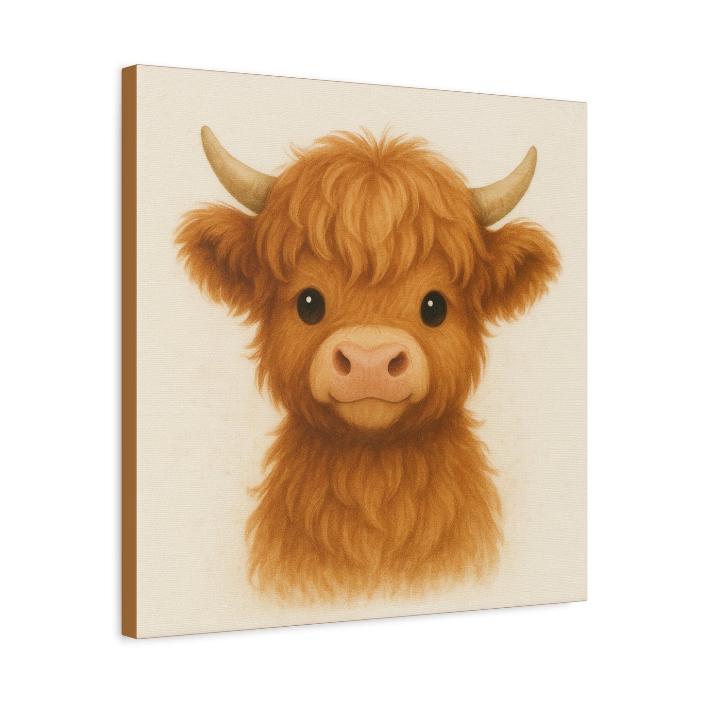 Cute Highland Cow Canvas Wall Art, Home Decor for Animal Lovers, Gift for Nursery or Children, Farmhouse Style, Cute Cow Print - Stretched Matte Canvas - Size: 10×10" or 20×20"