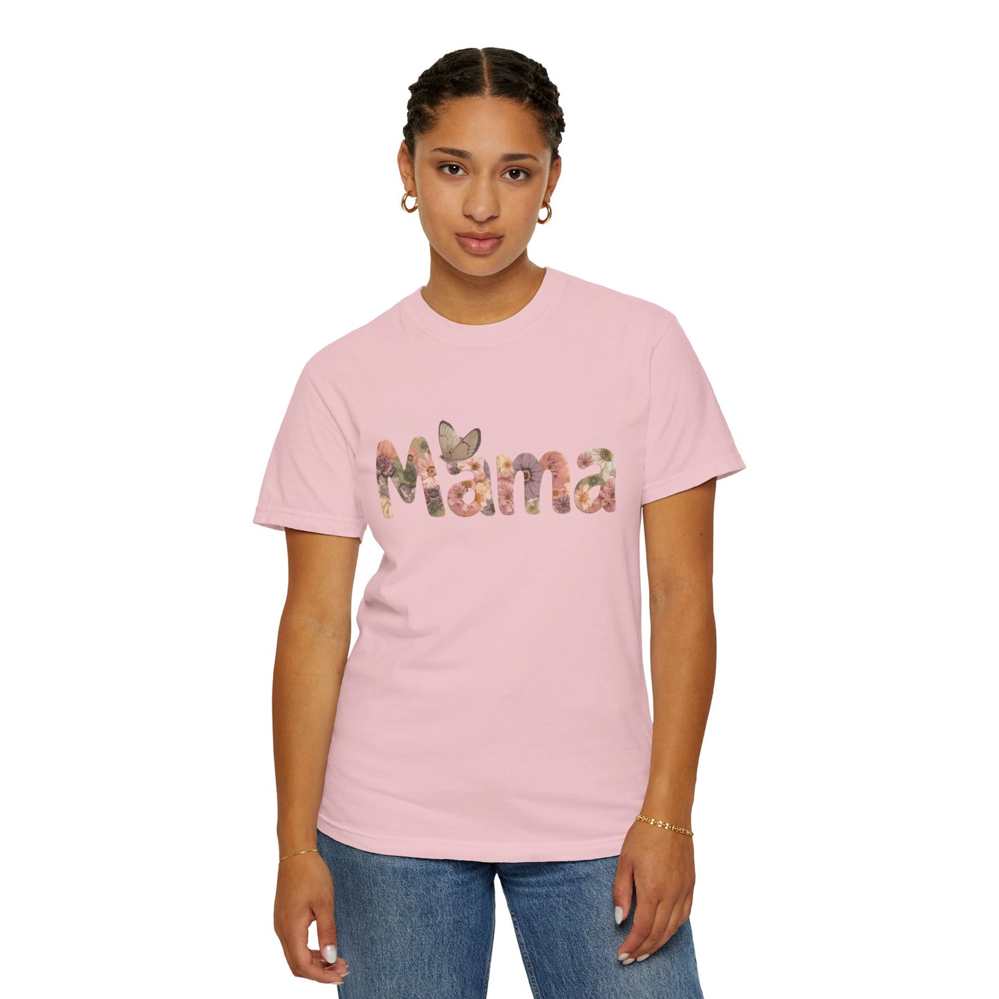 "Mama" Spring Floral Graphic T-Shirt (Comfort Colors) - Size: S-4XL - Mama & Mini Matching Shirts