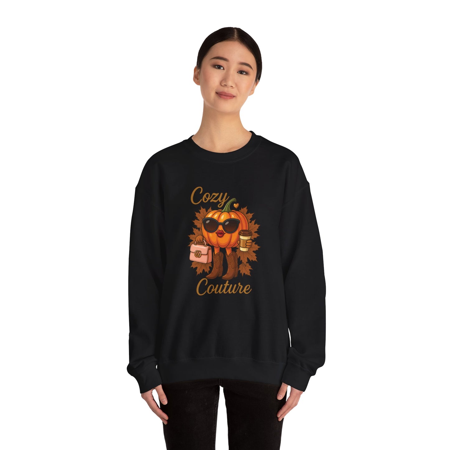 Cozy Couture Fall Pumpkin Graphic Sweatshirt - Unisex Crewneck (Gildan) - Size: S-3XL