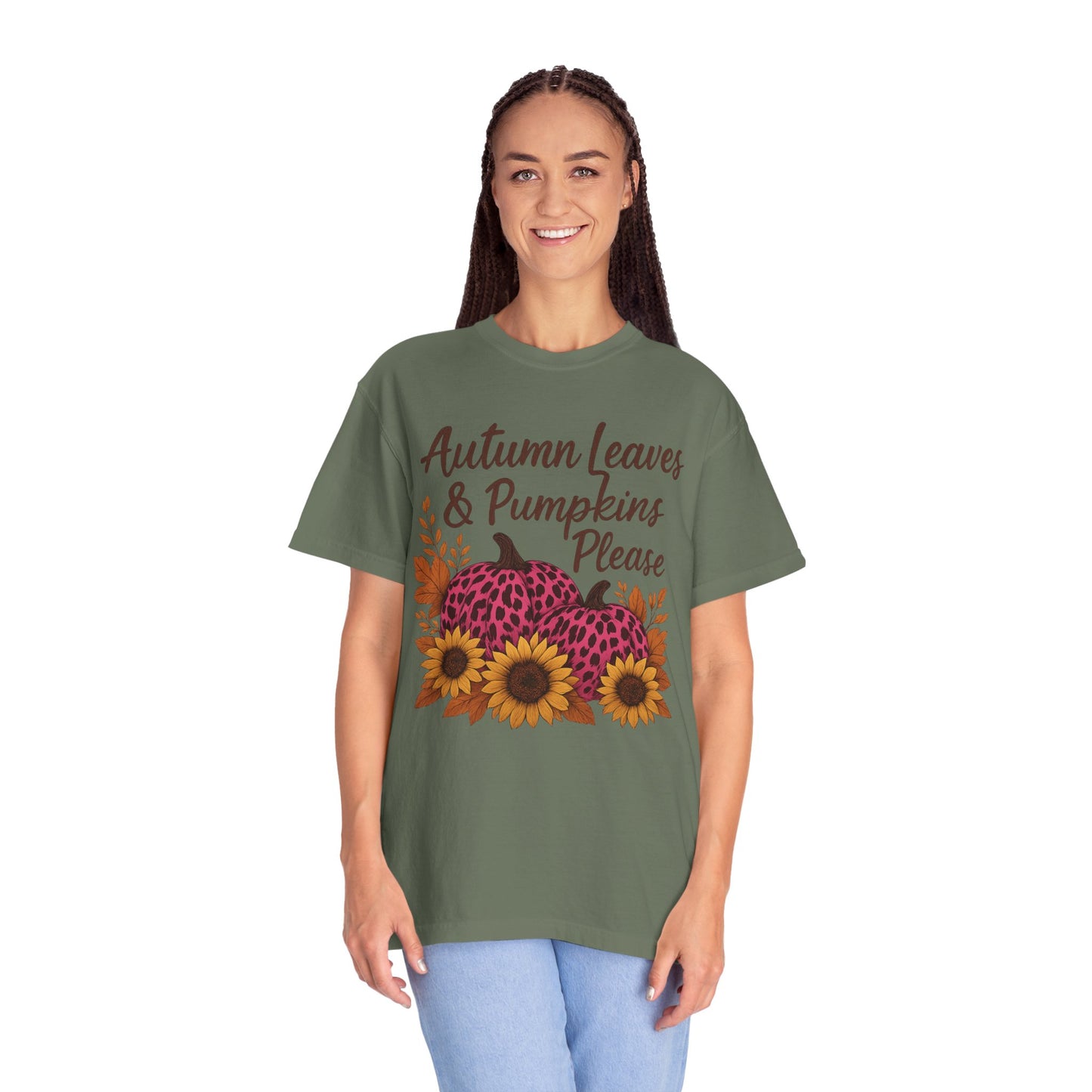 Autumn Leaves & Pumpkins Please - Fall Graphic T-Shirt (Comfort Colors) - Size: S-4XL