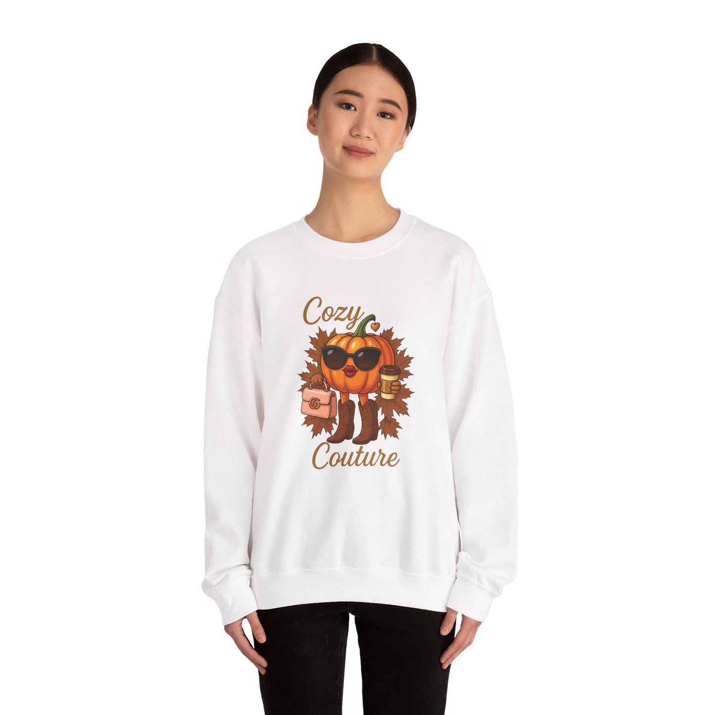 Cozy Couture Fall Pumpkin Graphic Sweatshirt - Unisex Crewneck (Gildan) - Size: S-3XL