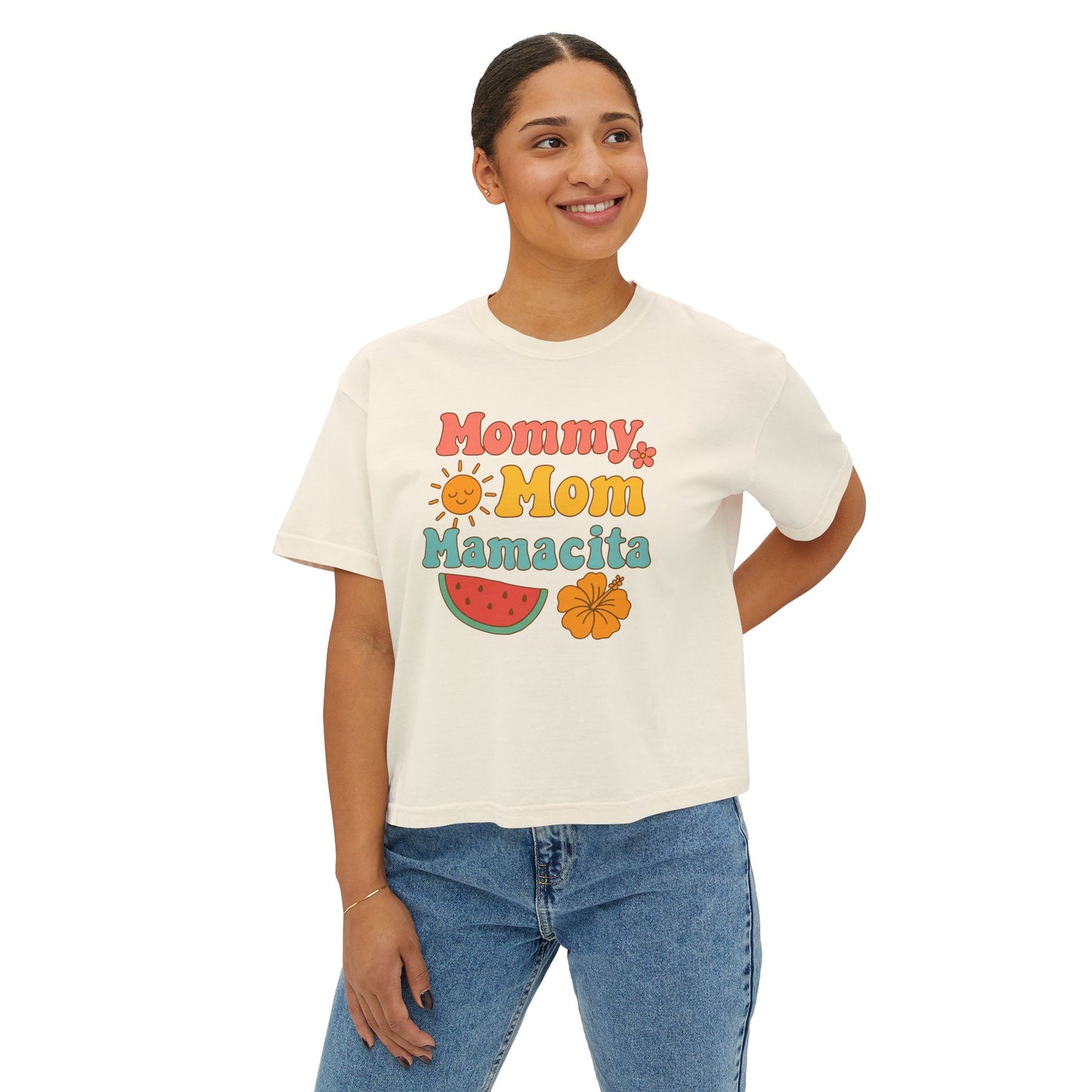 Mommy Mom Mamacita Boxy Graphic Tee (Comfort Colors) - Size: S-2XL, Cute Mom T-Shirt, Casual Summer Top