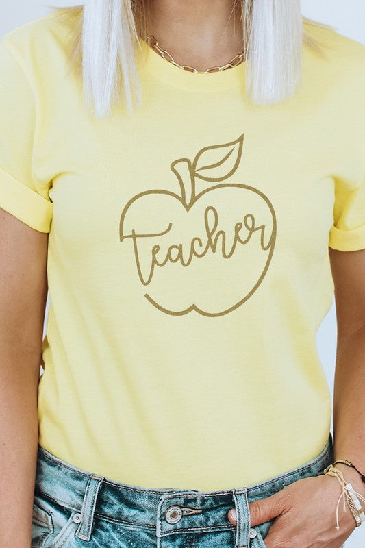 Teacher Gold Apple Graphic Tee - Size: S-XL