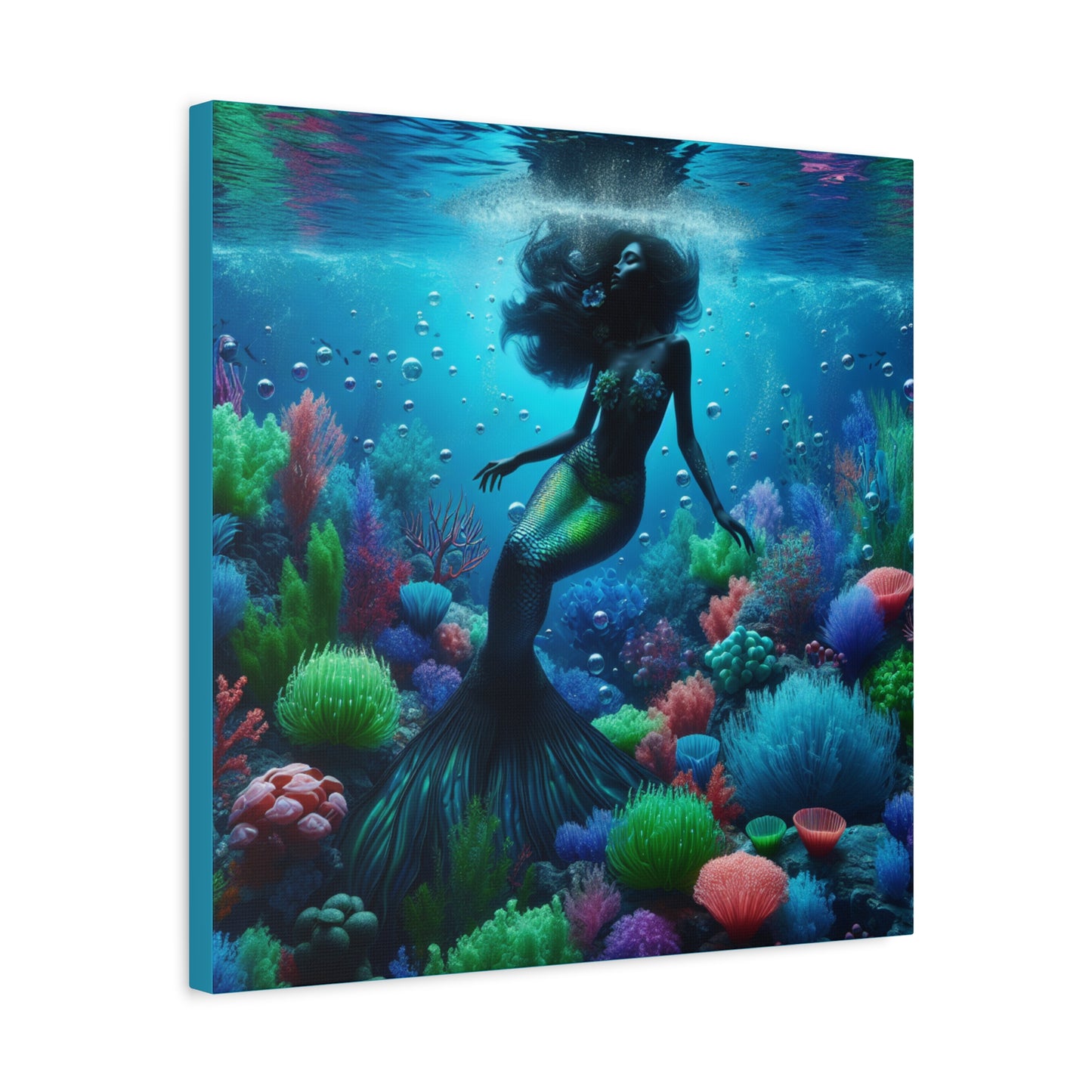 Enchanting Mermaid Canvas Art Print, Ocean Decor, Underwater Wall Art, Sea Life Home Decoration, Gift for Ocean Lovers - Stretched Matte Canvas, 10×10 or 20×20