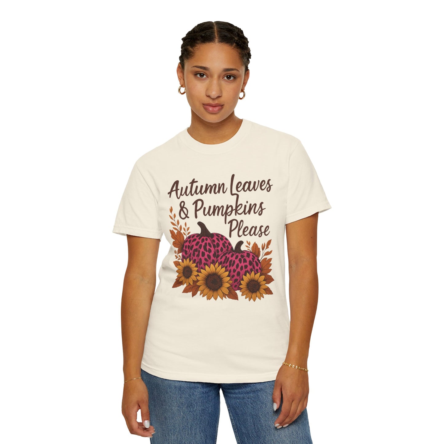 Autumn Leaves & Pumpkins Please - Fall Graphic T-Shirt (Comfort Colors) - Size: S-4XL