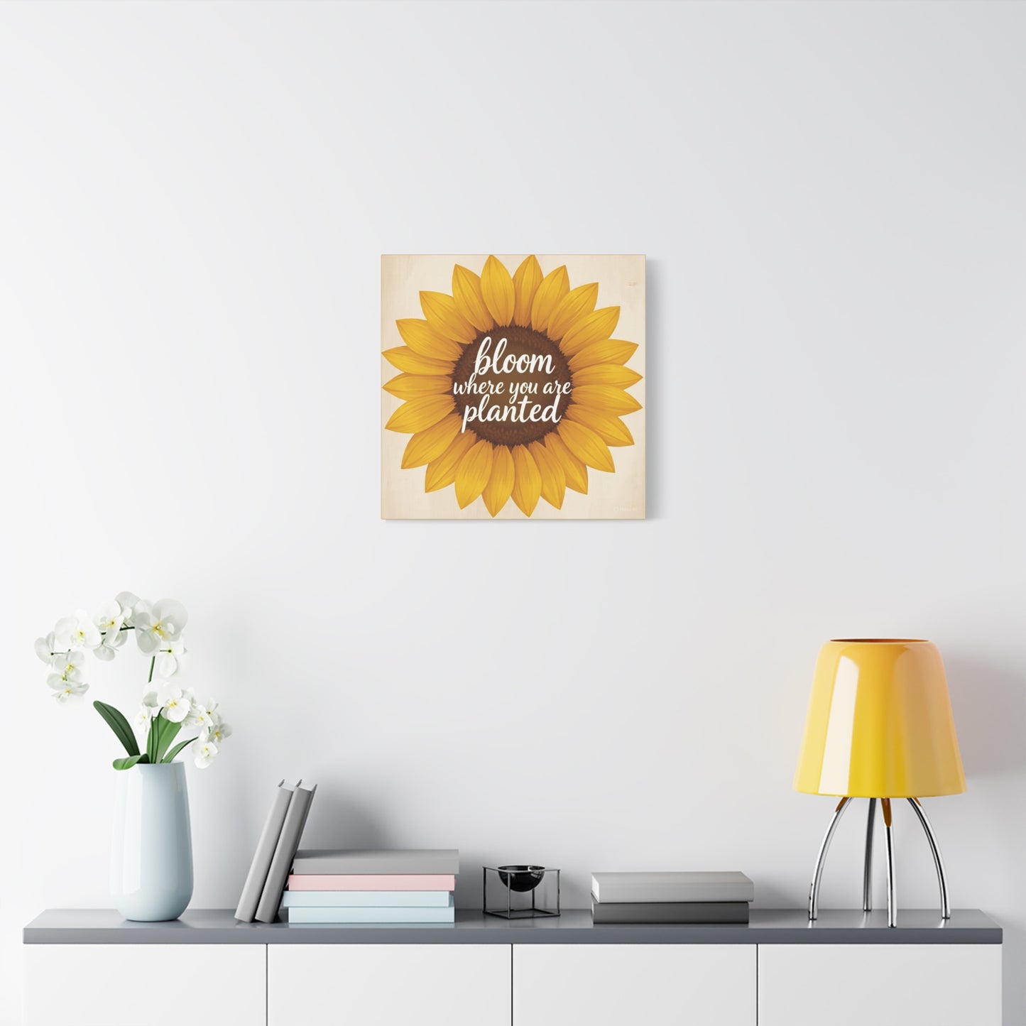 Sunflower Canvas Wall Art, Bloom Where You Are Planted - Stretched Matte Canvas, 10×10" or 20×20"