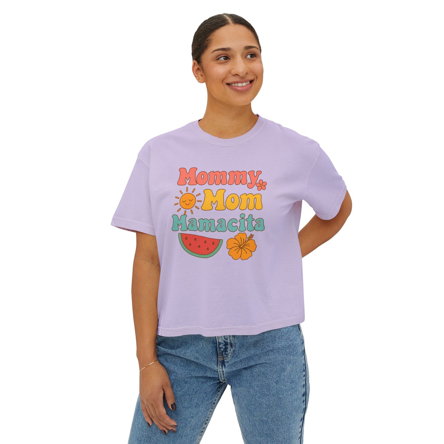 Mommy Mom Mamacita Boxy Graphic Tee (Comfort Colors) - Size: S-2XL, Cute Mom T-Shirt, Casual Summer Top