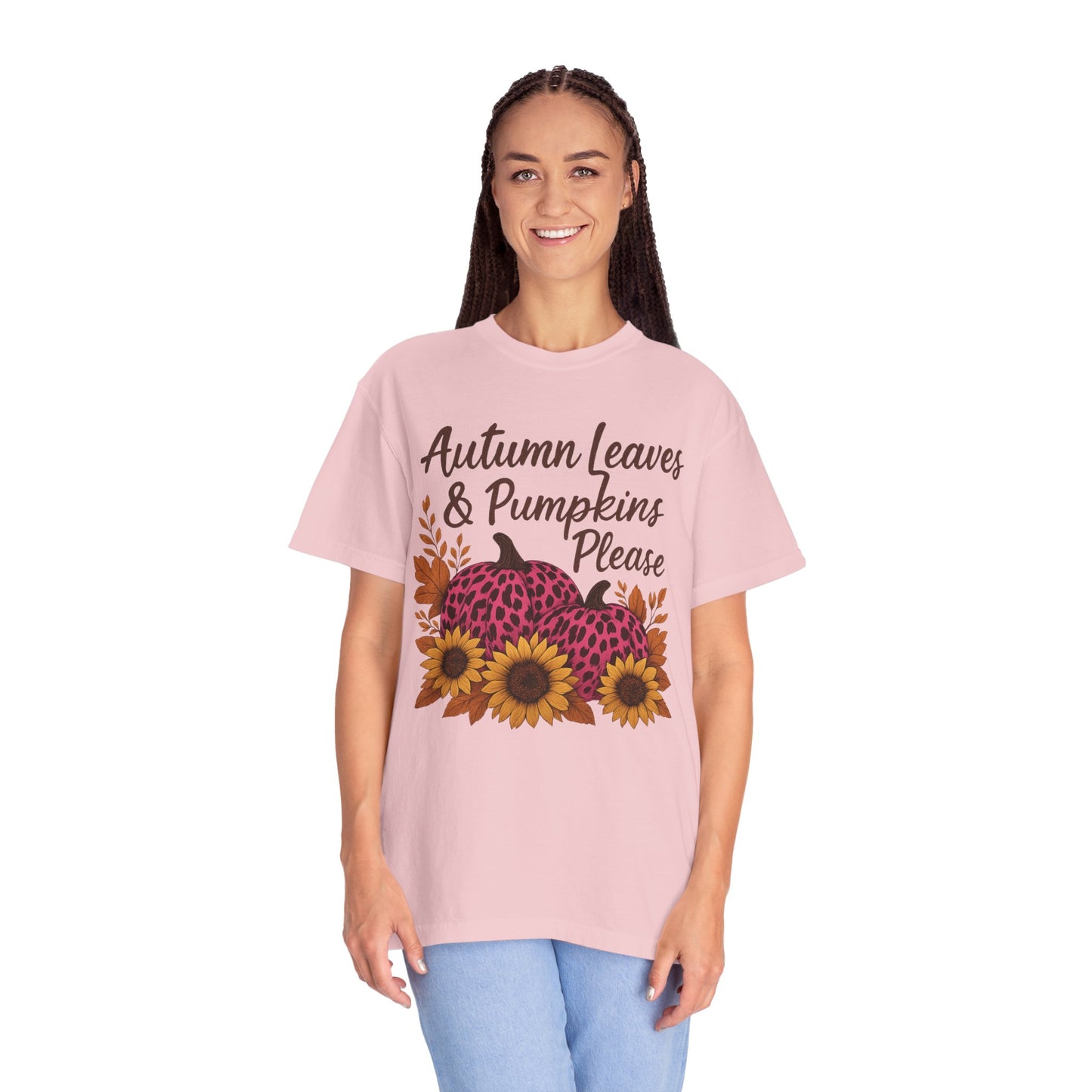 Autumn Leaves & Pumpkins Please - Fall Graphic T-Shirt (Comfort Colors) - Size: S-4XL
