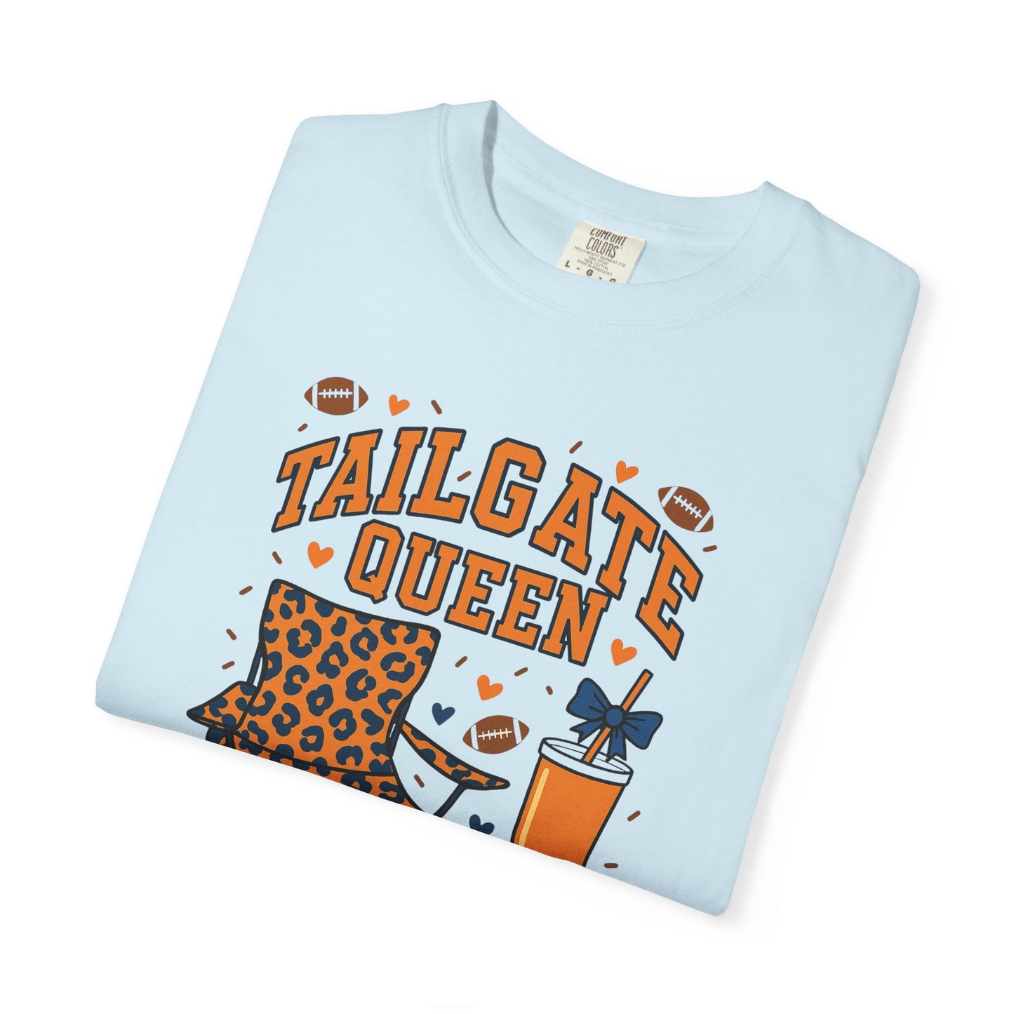Orange & Blue Tailgate Queen Graphic T-Shirt (Comfort Colors Garment-Dyed) - Size: S-3XL