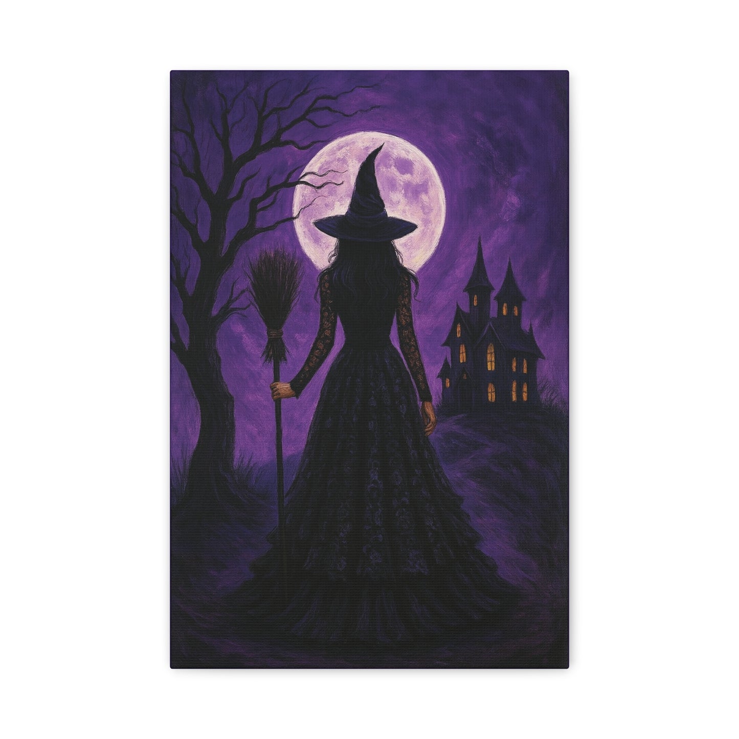 Purple Halloween Witch Canvas Wall Art - Vertical - 12×18" or 16×24"