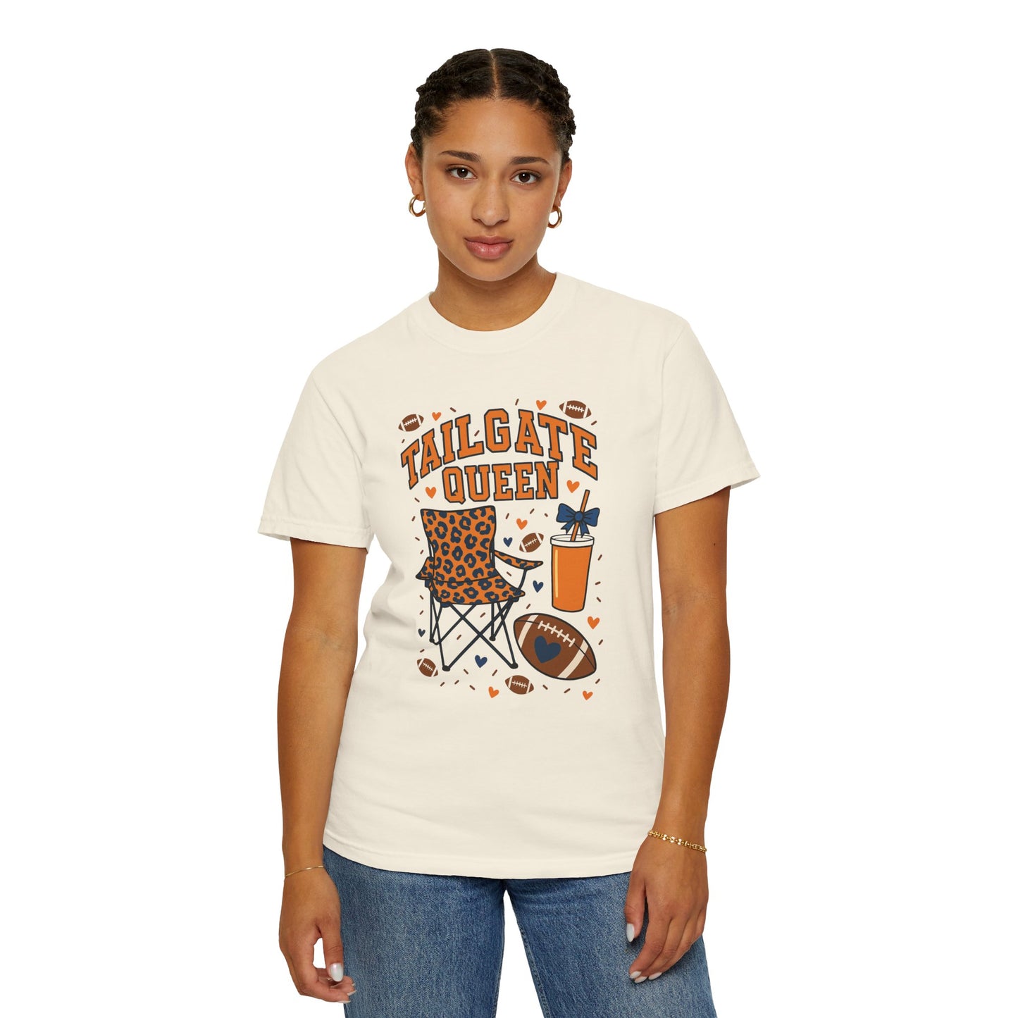 Orange & Blue Tailgate Queen Graphic T-Shirt (Comfort Colors Garment-Dyed) - Size: S-3XL