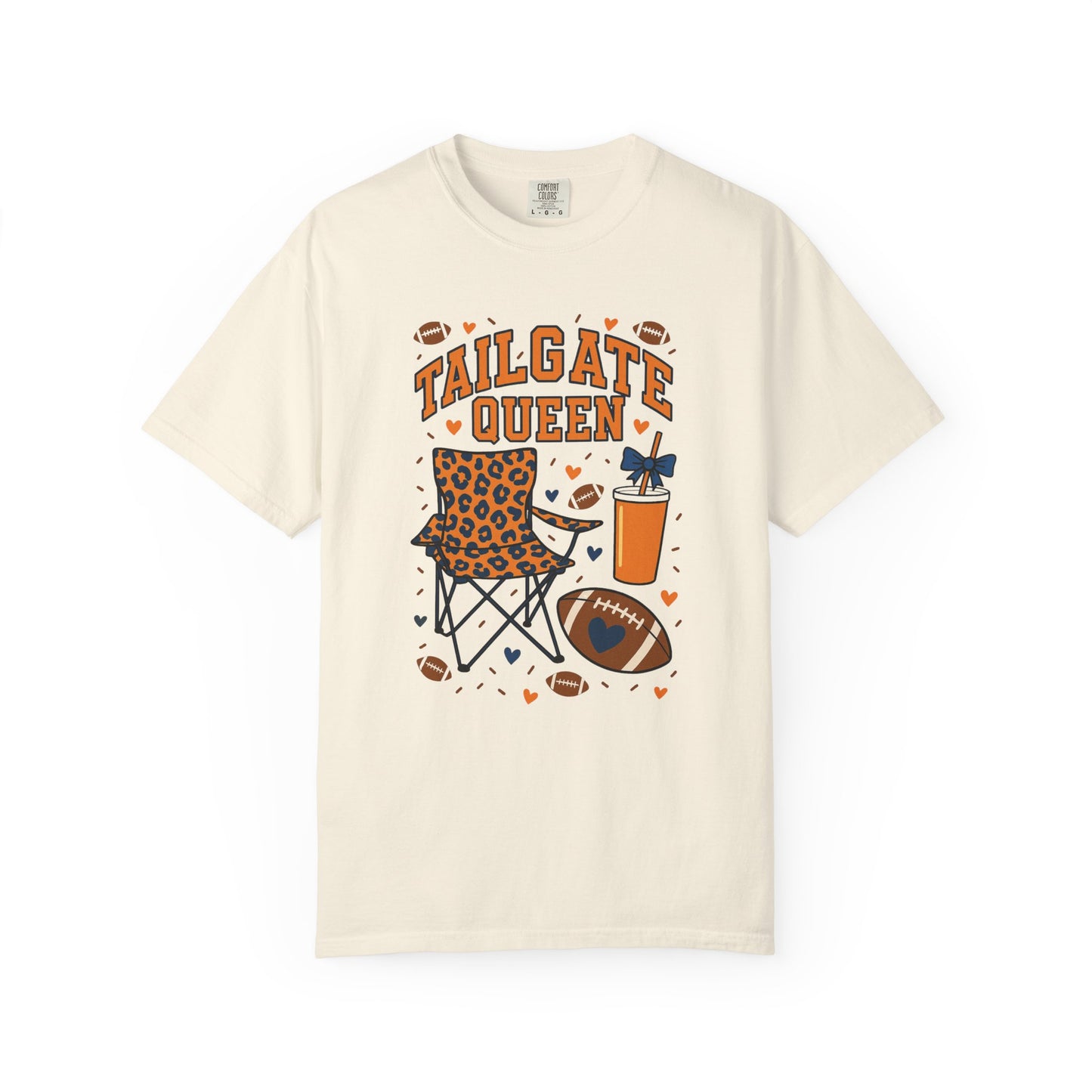 Orange & Blue Tailgate Queen Graphic T-Shirt (Comfort Colors Garment-Dyed) - Size: S-3XL