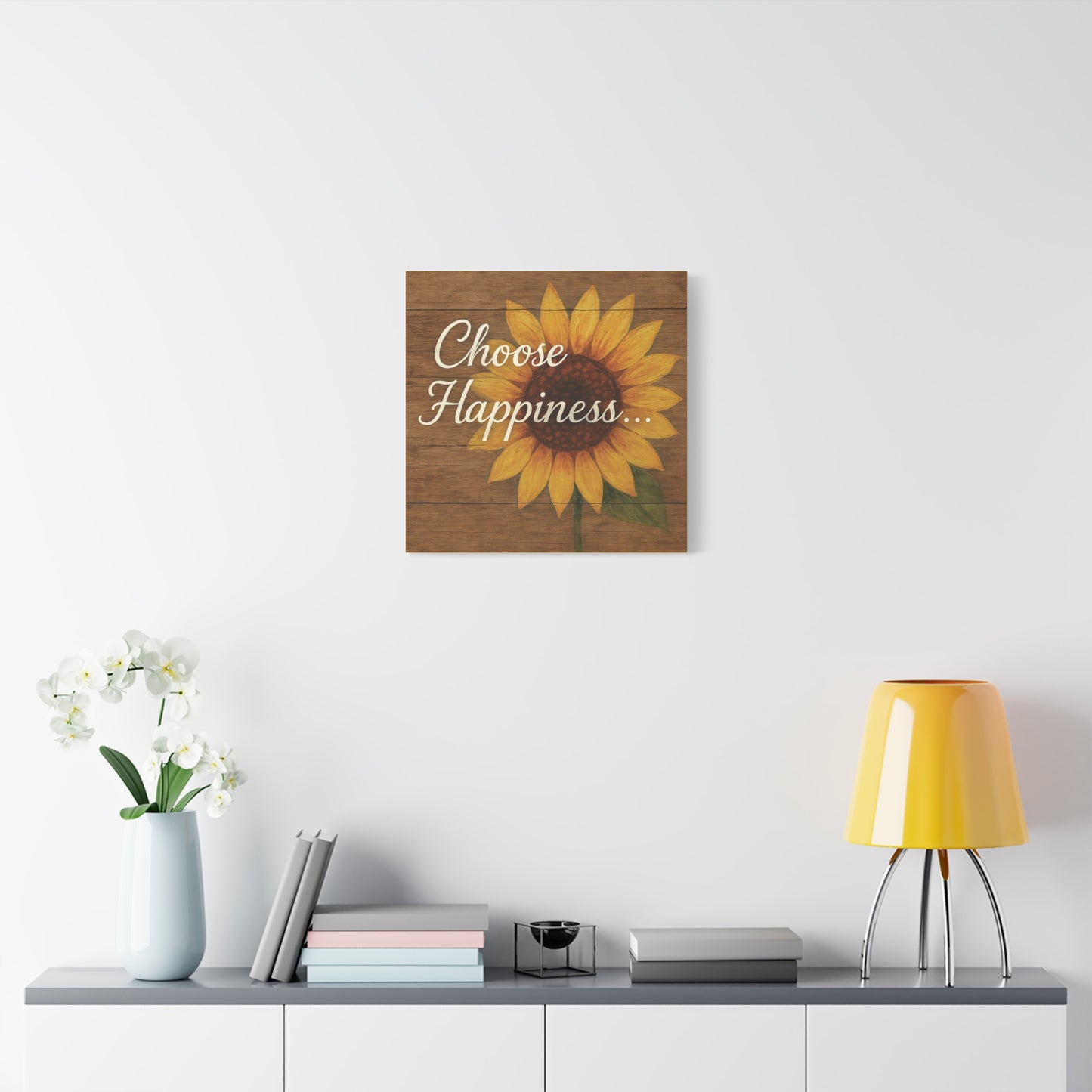 Sunflower Wall Art, Choose Happiness Canvas, Home Decor - Stretched Matte Canvas - Square, 10×10" or 20×20"
