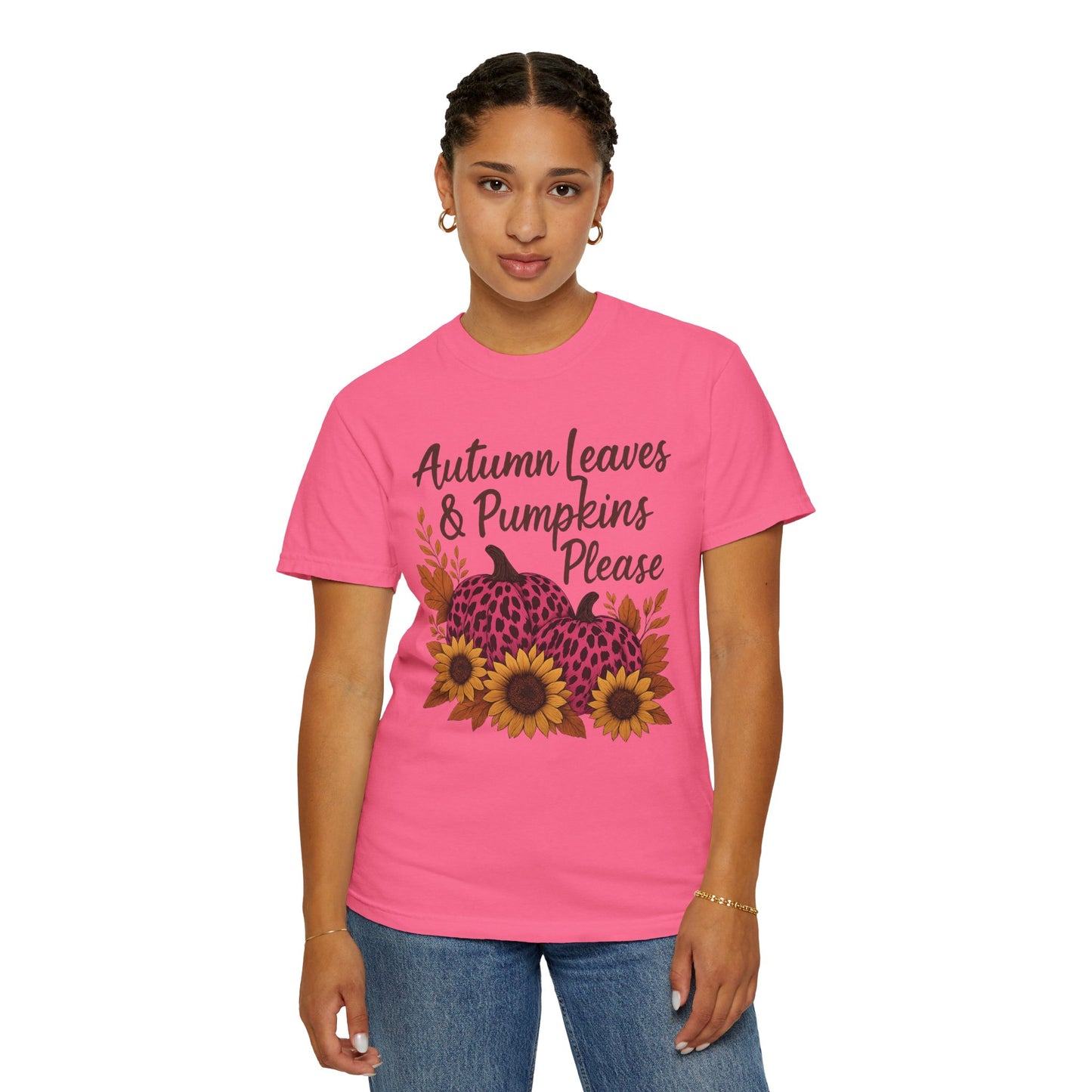 Autumn Leaves & Pumpkins Please - Fall Graphic T-Shirt (Comfort Colors) - Size: S-4XL