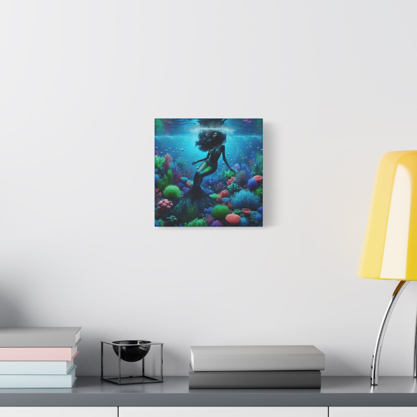 Enchanting Mermaid Canvas Art Print, Ocean Decor, Underwater Wall Art, Sea Life Home Decoration, Gift for Ocean Lovers - Stretched Matte Canvas, 10×10 or 20×20
