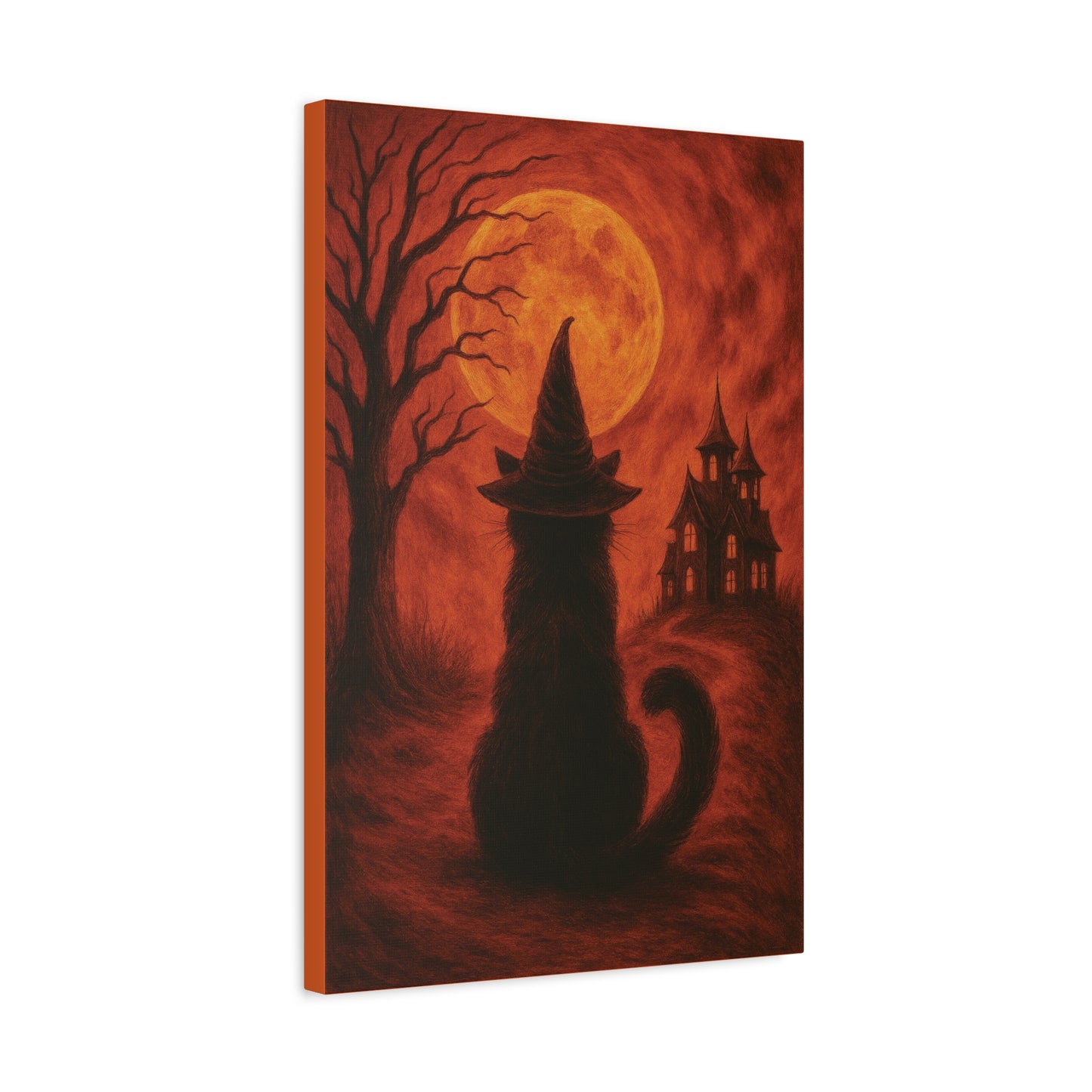 Orange Halloween Cat Canvas Wall Art - Vertical - 12×18" & 16×24"