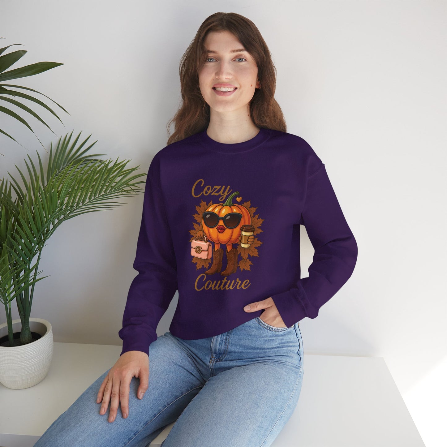 Cozy Couture Fall Pumpkin Graphic Sweatshirt - Unisex Crewneck (Gildan) - Size: S-3XL