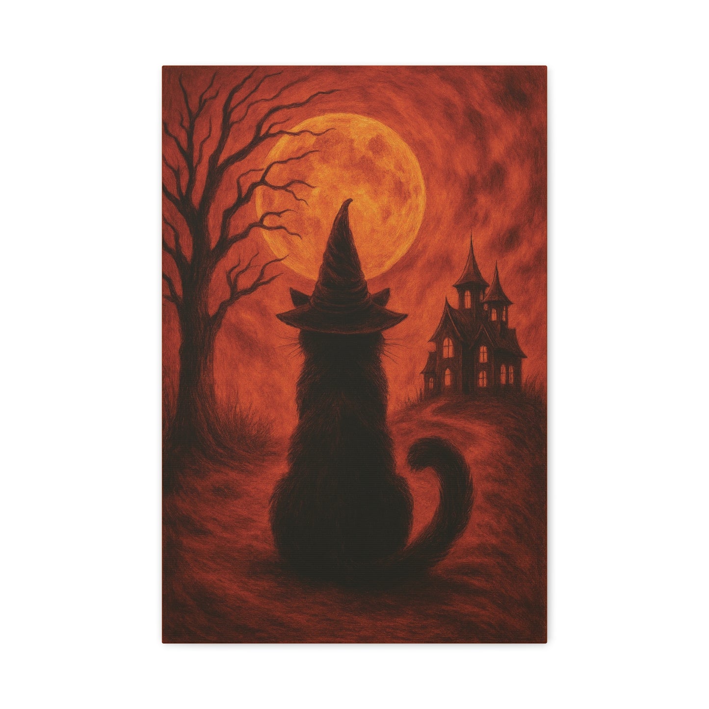 Orange Halloween Cat Canvas Wall Art - Vertical - 12×18" & 16×24"