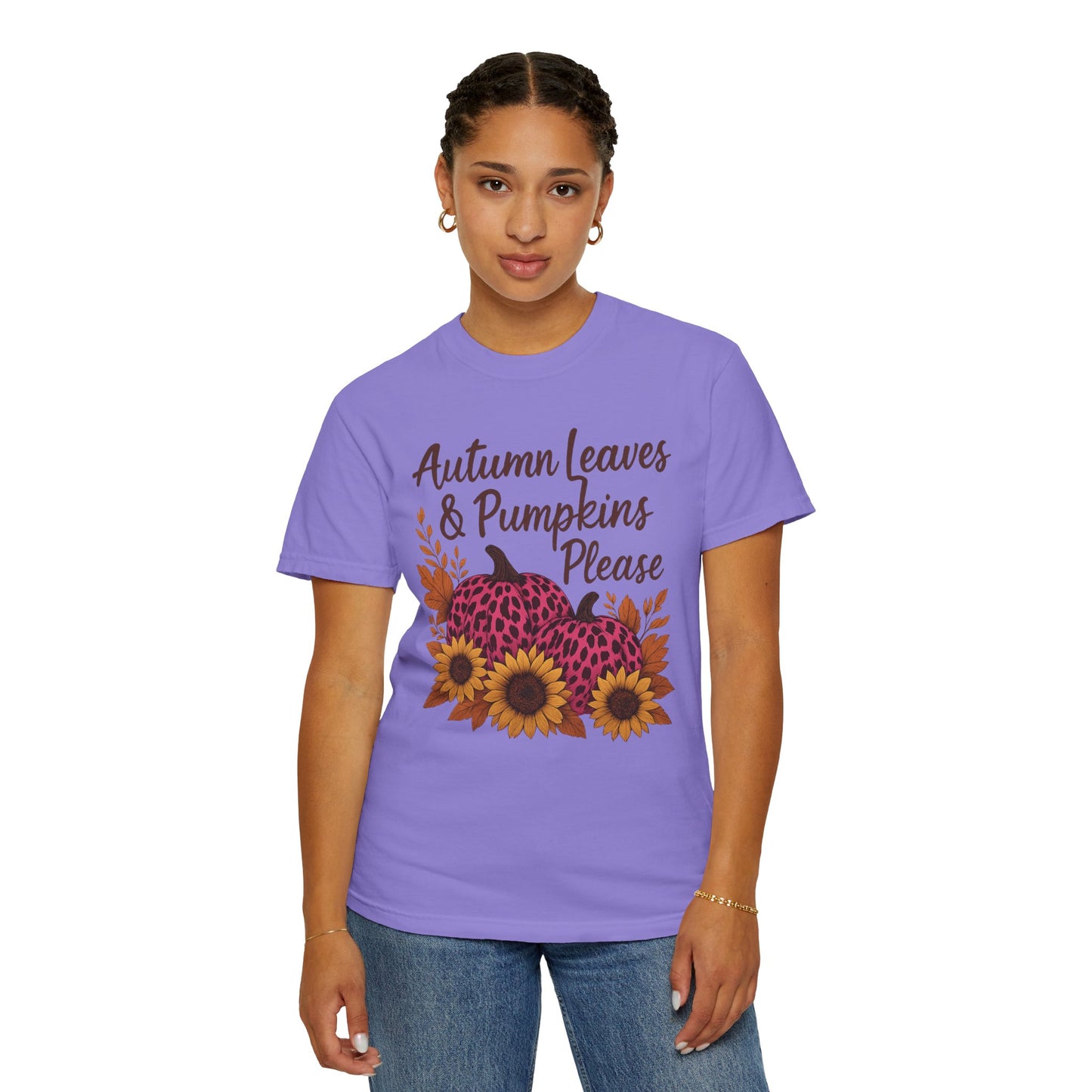 Autumn Leaves & Pumpkins Please - Fall Graphic T-Shirt (Comfort Colors) - Size: S-4XL