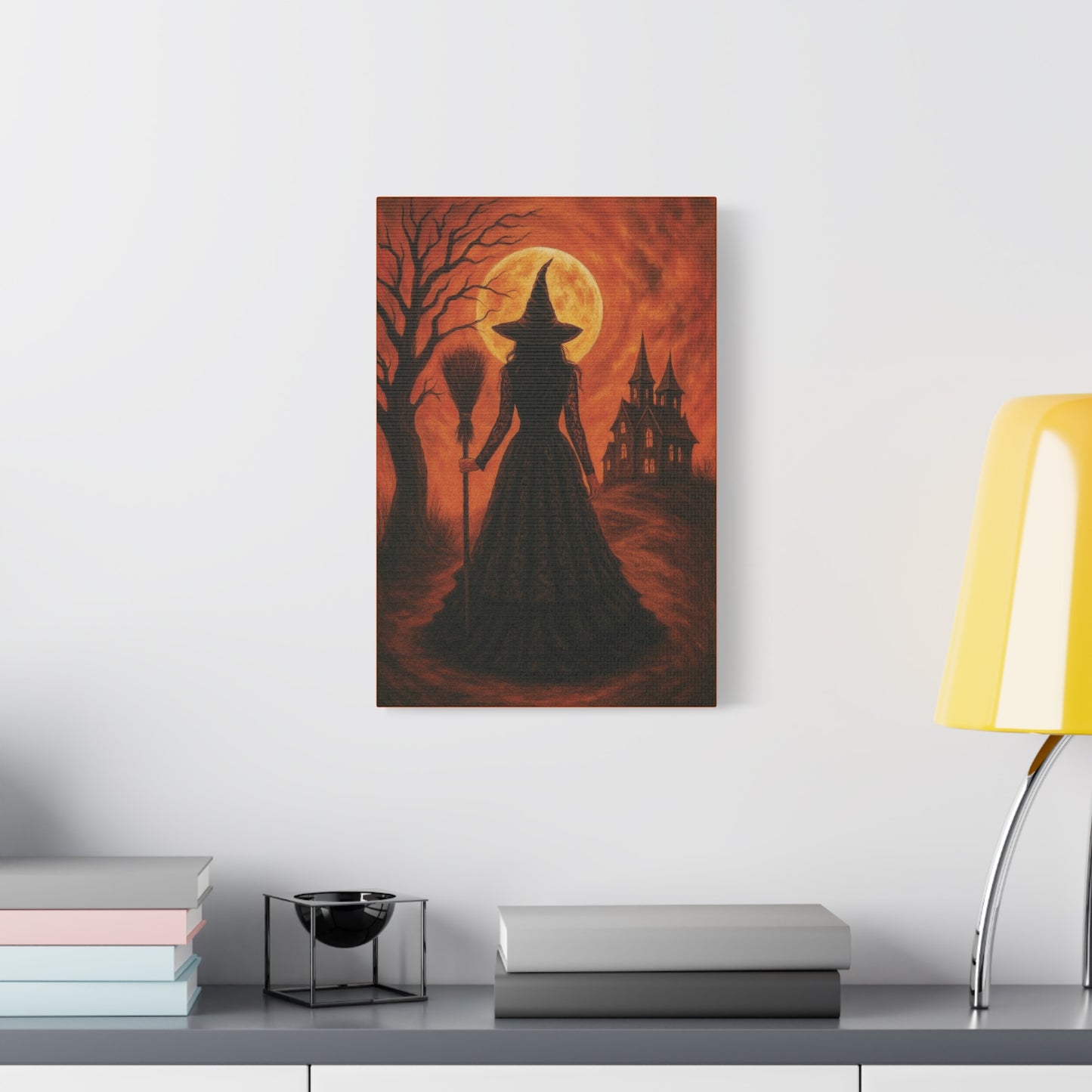 Orange Halloween Witch Canvas Wall Art - Vertical - 12×18" or 16×24"