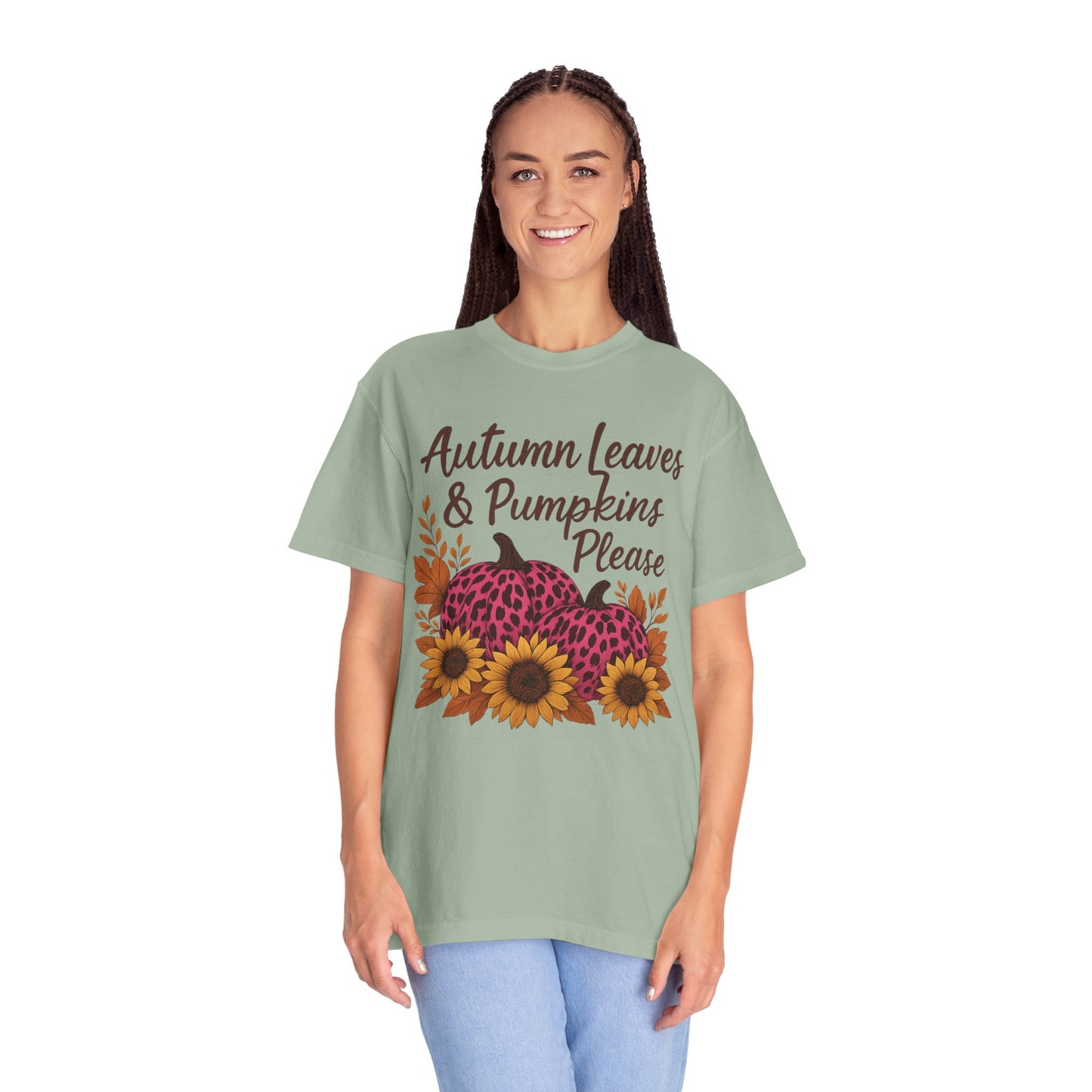 Autumn Leaves & Pumpkins Please - Fall Graphic T-Shirt (Comfort Colors) - Size: S-4XL