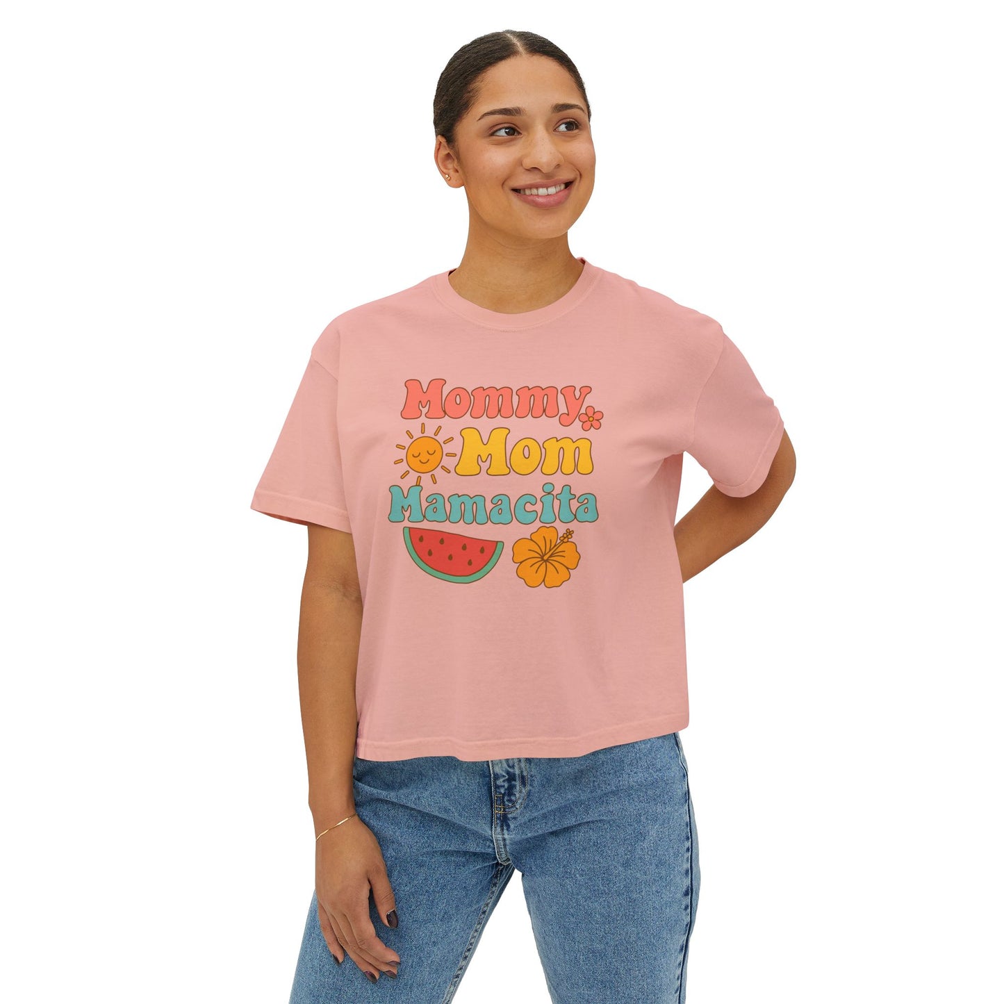 Mommy Mom Mamacita Boxy Graphic Tee (Comfort Colors) - Size: S-2XL, Cute Mom T-Shirt, Casual Summer Top