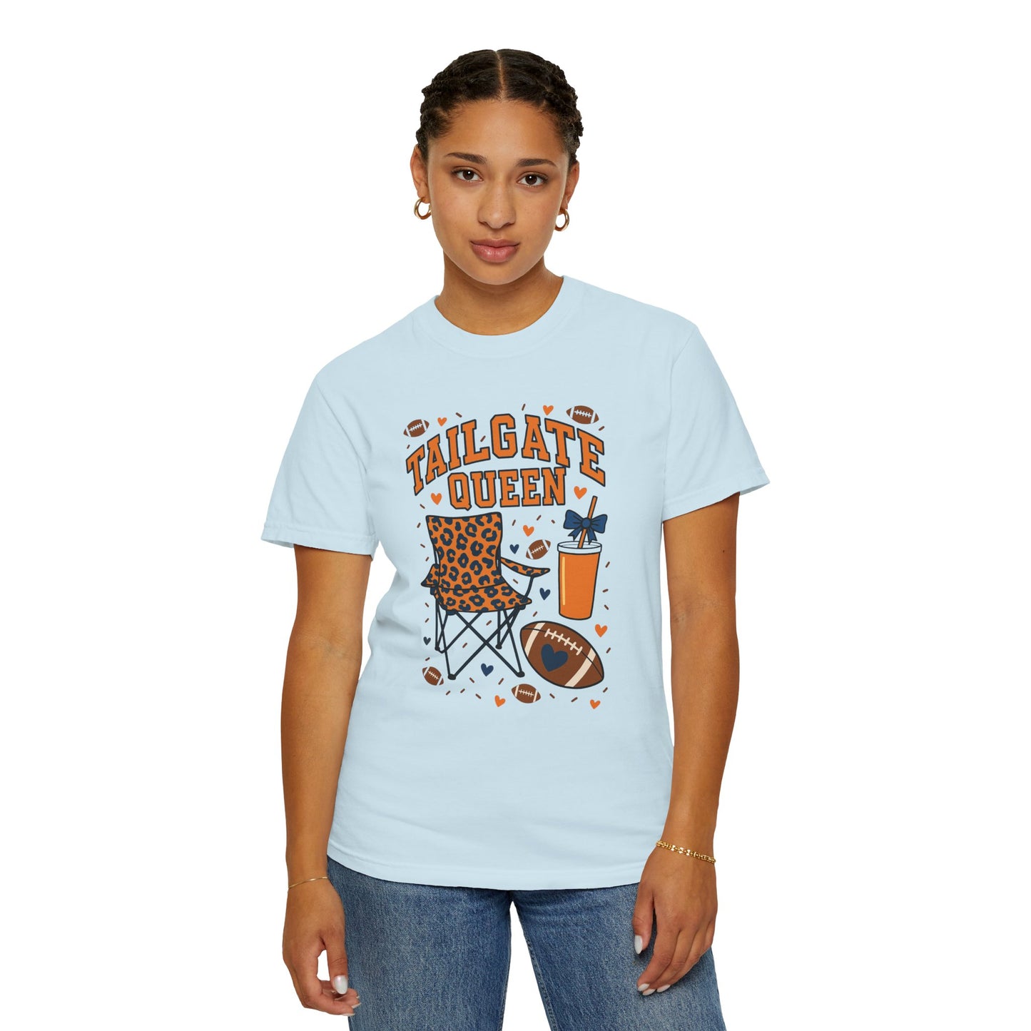 Orange & Blue Tailgate Queen Graphic T-Shirt (Comfort Colors Garment-Dyed) - Size: S-3XL
