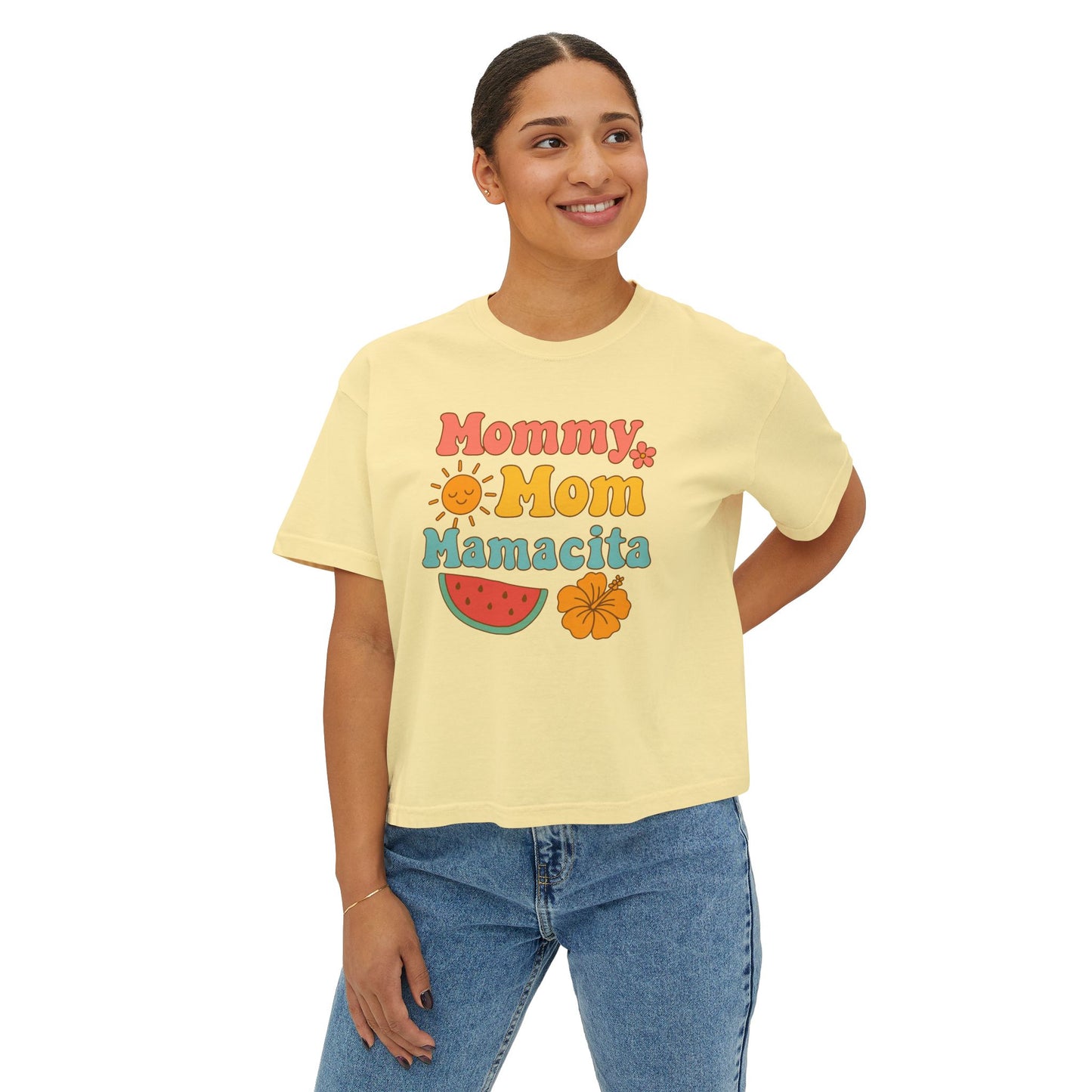 Mommy Mom Mamacita Boxy Graphic Tee (Comfort Colors) - Size: S-2XL, Cute Mom T-Shirt, Casual Summer Top