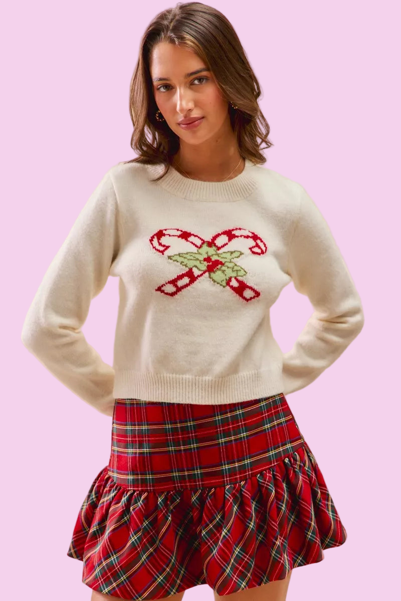 SO ME - Christmas Candy Cane Cropped Sweater - Size: S-XL