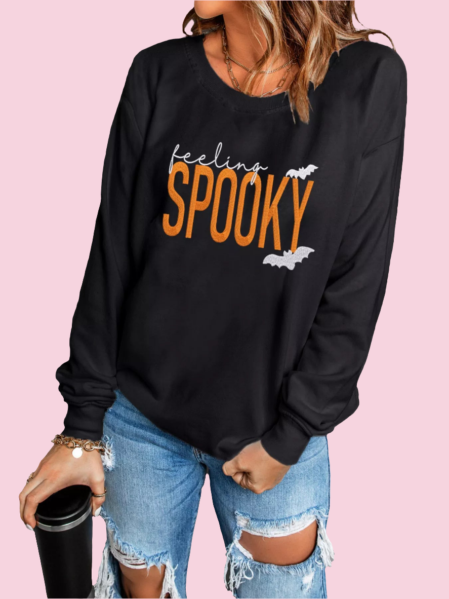 Feeling Spooky - Halloween Embroidered Sweatshirt - Size: S-2XL