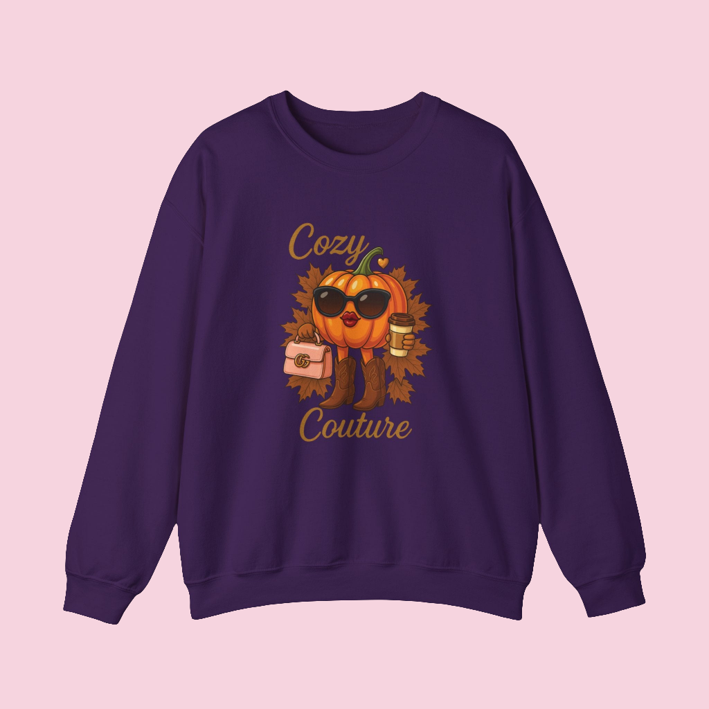 Cozy Couture Fall Pumpkin Graphic Sweatshirt - Unisex Crewneck (Gildan) - Size: S-3XL