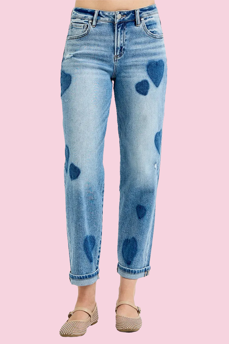 RISEN - Mid Rise Boyfriend-fit Heart Shape Jeans - Size: 0-15, 1XL-3XL