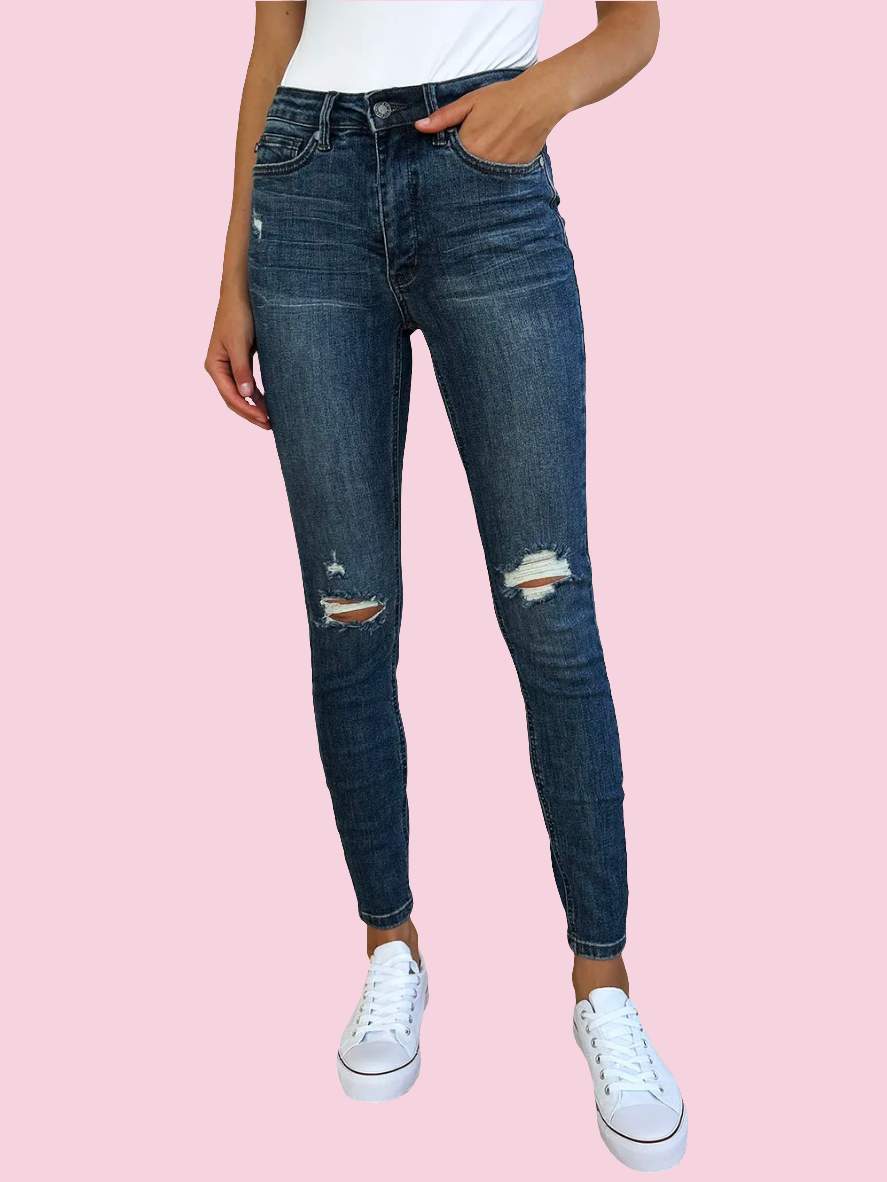Judy Blue - Mid Waist Distressed Slim Jeans - Size: 0-15; 14W-24W