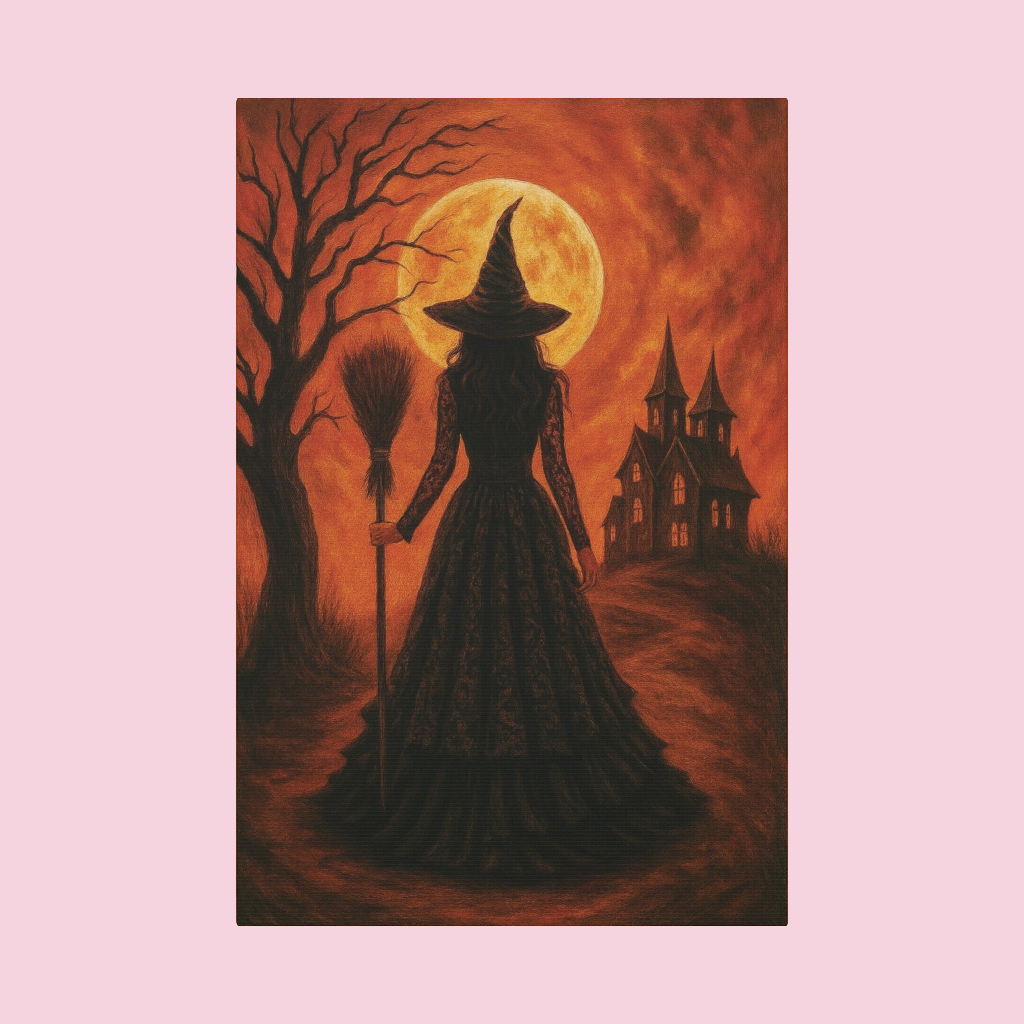 Orange Halloween Witch Canvas Wall Art - Vertical - 12×18" or 16×24"