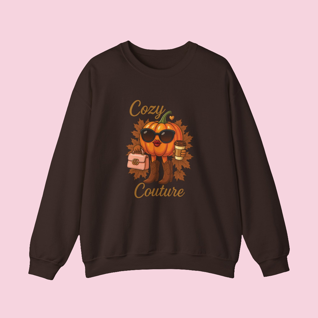 Cozy Couture Fall Pumpkin Graphic Sweatshirt - Unisex Crewneck (Gildan) - Size: S-3XL