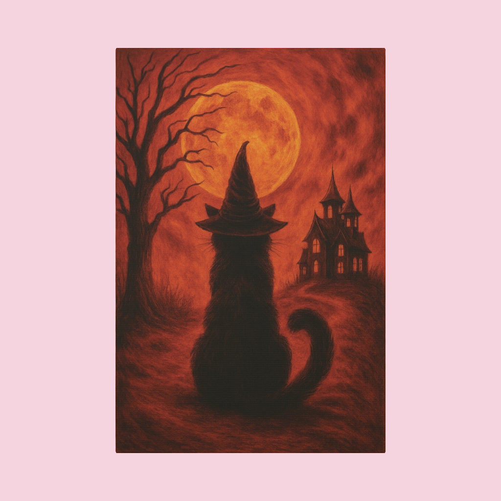 Orange Halloween Cat Canvas Wall Art - Vertical - 12×18" & 16×24"