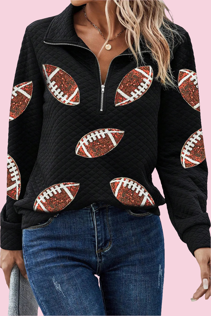 Sequin Football Long Sleeve Sweatshirt - Size: S-XL