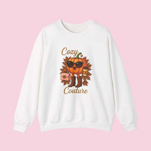Cozy Couture Fall Pumpkin Graphic Sweatshirt - Unisex Crewneck (Gildan) - Size: S-3XL