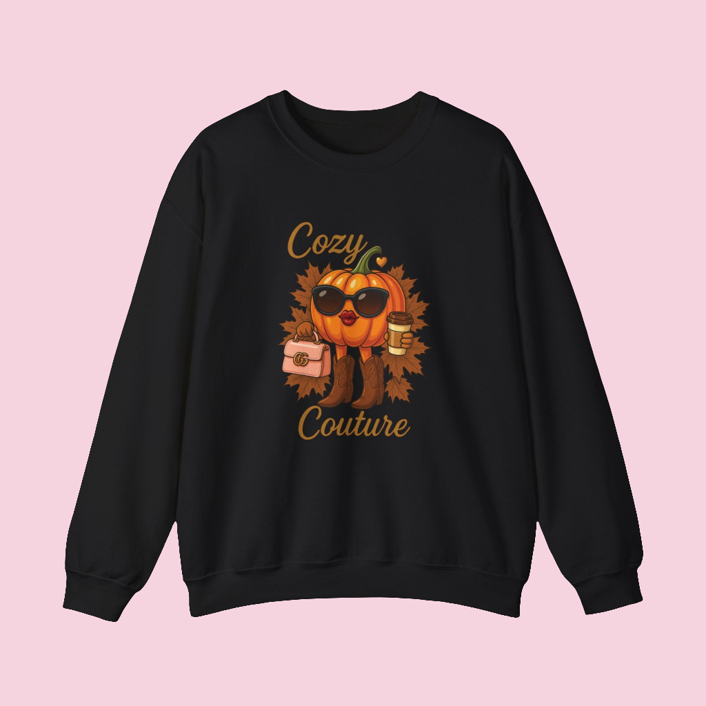 Cozy Couture Fall Pumpkin Graphic Sweatshirt - Unisex Crewneck (Gildan) - Size: S-3XL