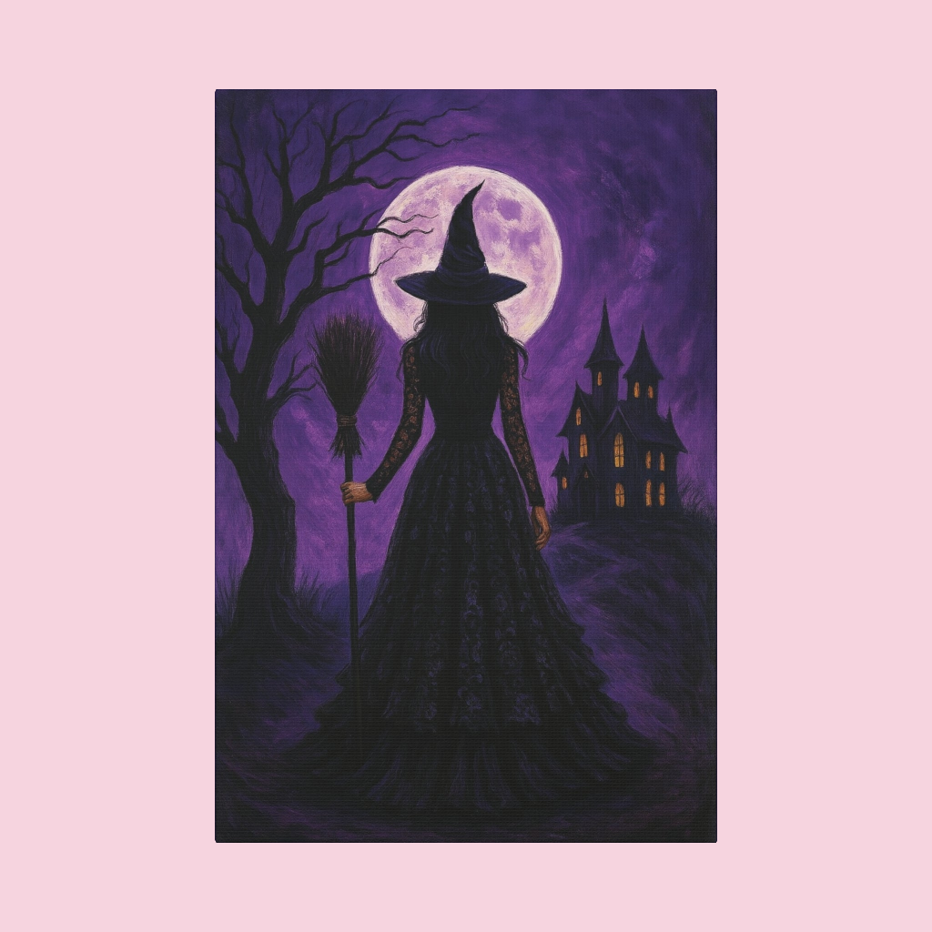 Purple Halloween Witch Canvas Wall Art - Vertical - 12×18" or 16×24"