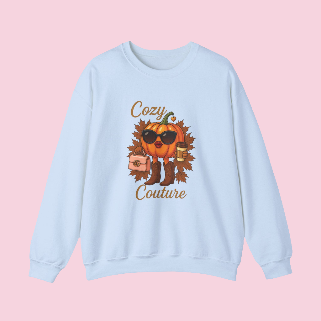 Cozy Couture Fall Pumpkin Graphic Sweatshirt - Unisex Crewneck (Gildan) - Size: S-3XL