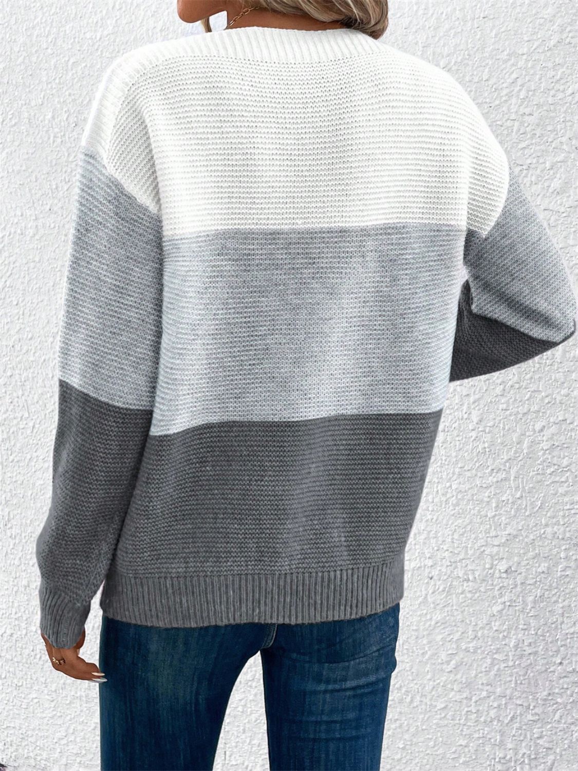 Color Block Drop Shoulder Long Sleeve Sweater - Size: S-XL