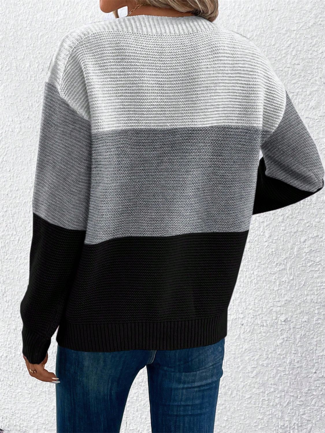 Color Block Drop Shoulder Long Sleeve Sweater - Size: S-XL
