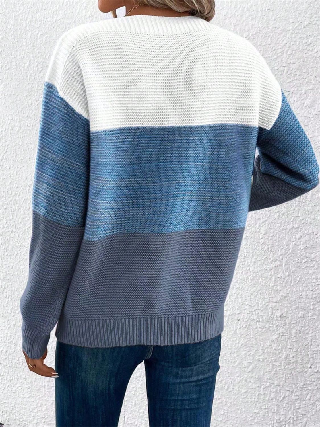 Color Block Drop Shoulder Long Sleeve Sweater - Size: S-XL