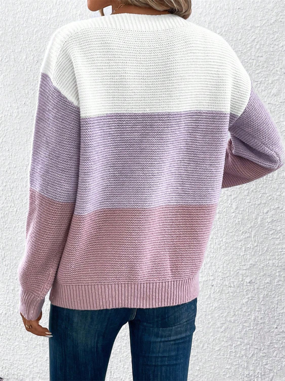 Color Block Drop Shoulder Long Sleeve Sweater - Size: S-XL