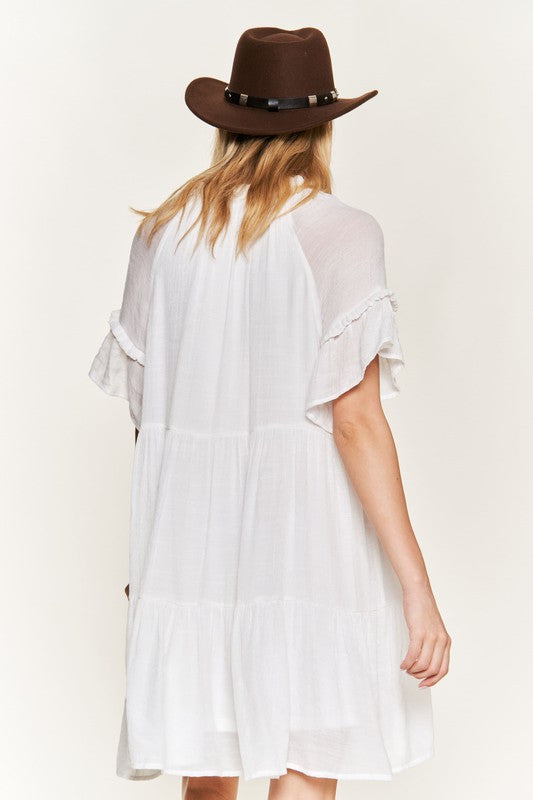 Jade by Jane - Ruffled Neck Tiered Mini Dress