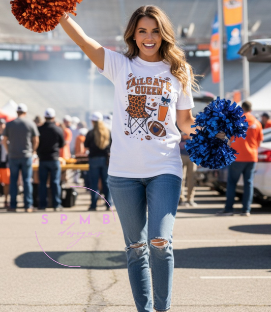 Orange & Blue Tailgate Queen Graphic T-Shirt (Comfort Colors Garment-Dyed) - Size: S-3XL