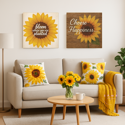 Sunflower Wall Art, Choose Happiness Canvas, Home Decor - Stretched Matte Canvas - Square, 10×10" or 20×20"