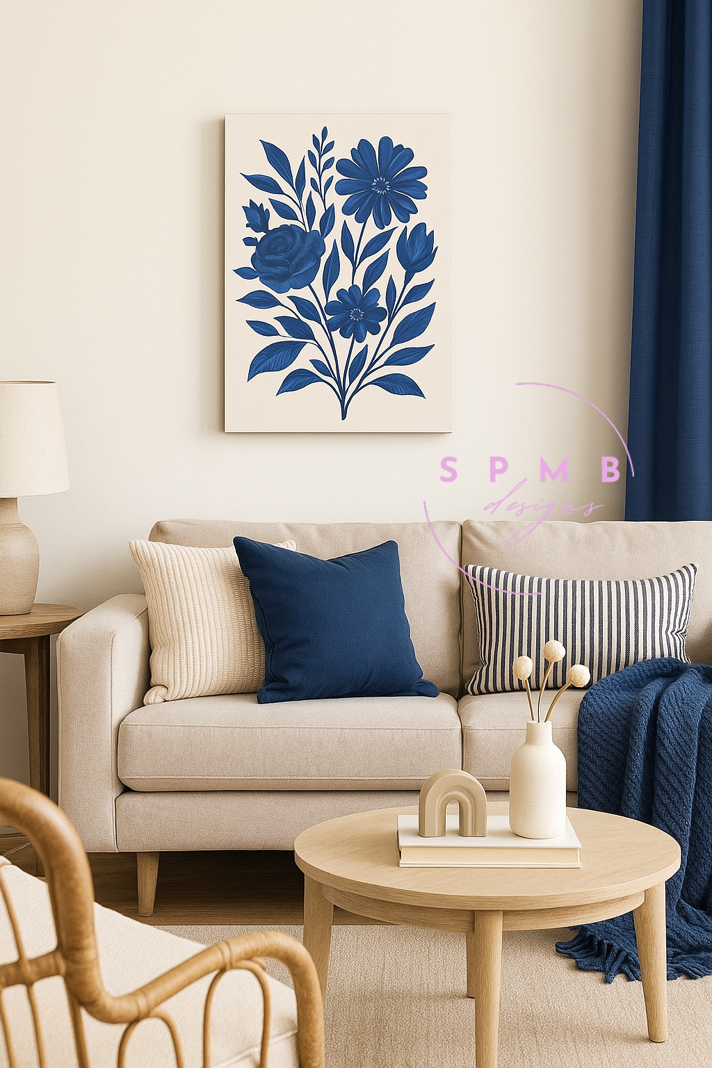 Blue Botanical Floral Canvas Wall Art – 16×24 Matte Modern Nature Print for Home Decor