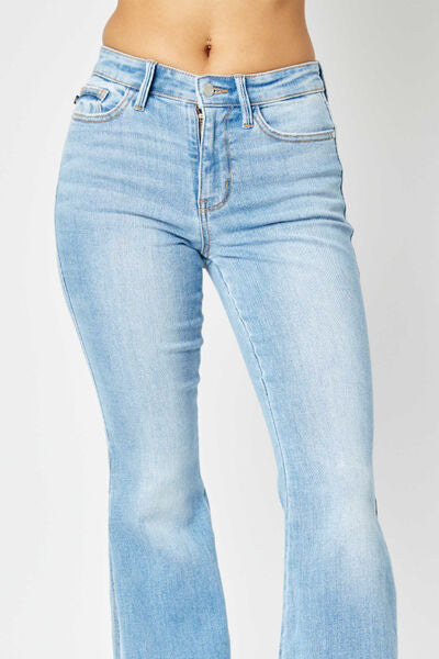 Judy Blue - Mid Rise Raw Hem Slit Flare Jeans - Size: 1 -24W